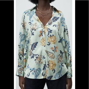ZARA FLORAL PAISLEY SATIN EFFECT PRINT SHIRT